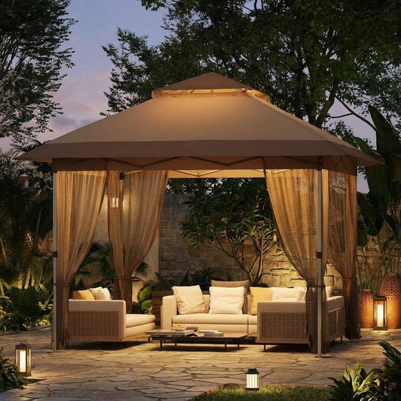 10X10 Ft Instant Pop-Up Gazebo - Modern Waterproof Canopy Tent with Mosquito Netting & Sidewalls, Brown