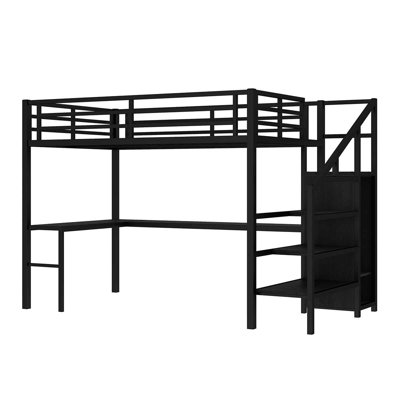 Lit mezzanine avec bureau en L et port USB, lit mezzanine avec garde-robe et tablette réglable pour les adolescents adultes