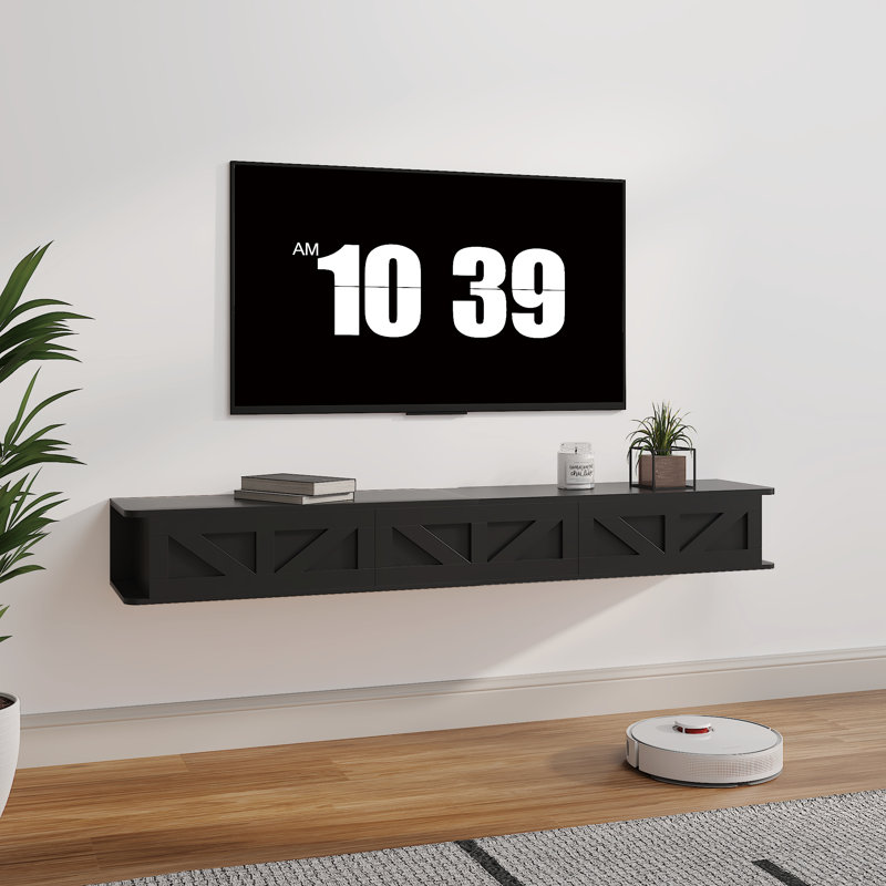 Meuble télé moderne avec rangement jusqu'à 70 po, centre de divertissement de ferme pour le salon, Noir