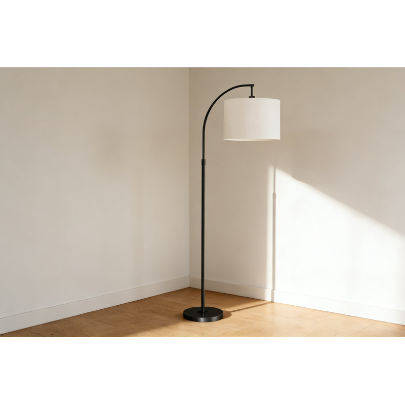 Lighting, 65" high, floor lamp, black metal, beige/cream shade, modern style, Black