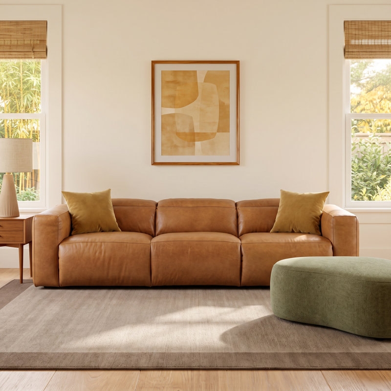 Amed Upholstered 121'' Power Reclining Sofa, Sonoma Butterscotch Genuine Leather 