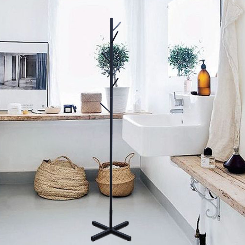 Dianthe Black Metal Free-standing Coat Rack with 7 Hooks