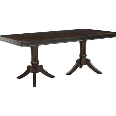 Table de salle à manger rectangulaire en bois foncé 96 po pour 8 personnes - Base double piédestal avec rallonge