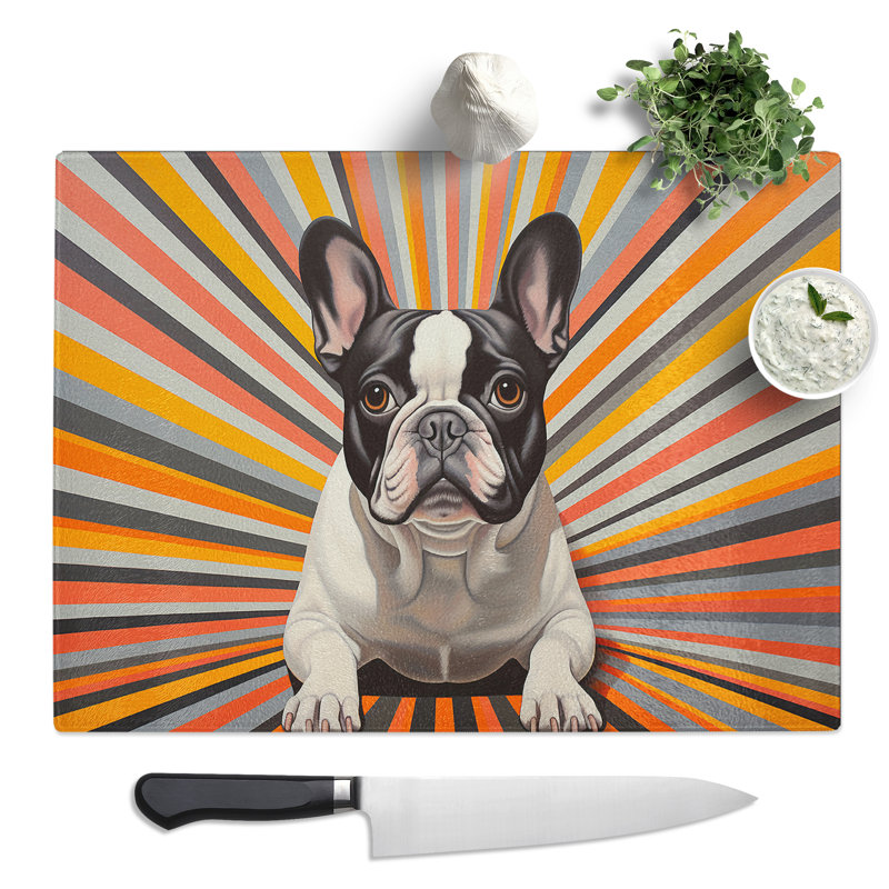 French Bulldog Op Art  Glass Chopping Board
