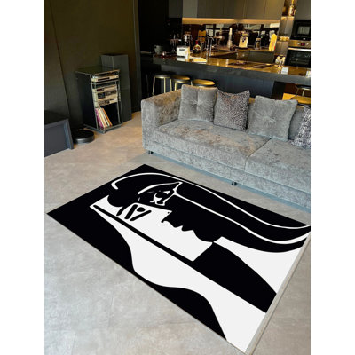 Barcelona Collection Black White Abstract Patterned Modern Decorative Rug