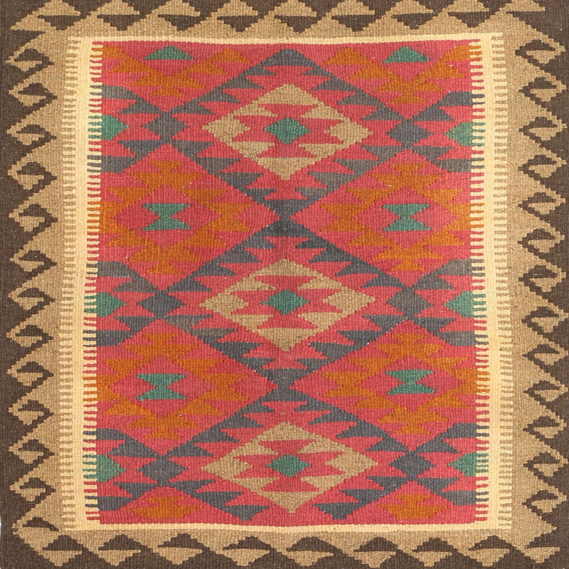 Tapis noir/orange/beige contemporain Folwell, Carré 5 pi