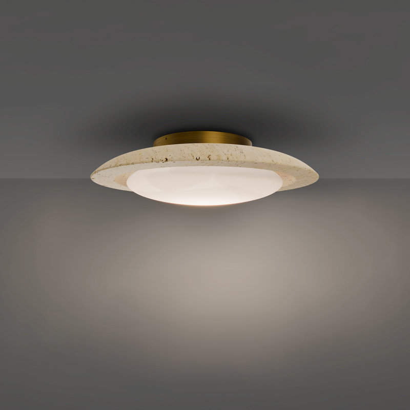 Saturno Dimmable LED Flush Mount, Beige Travertine/Aged Brass