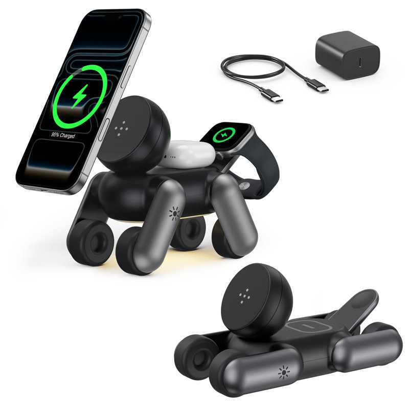 Puppy Design 3-in-1 Wireless Charging Station for iPhone, Apple Watch & AirPods