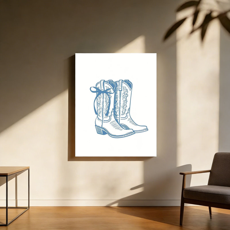 Bottes de cow-boy bleu clair tendance, art mural en bois à dossier intégré, L 30 x l 20