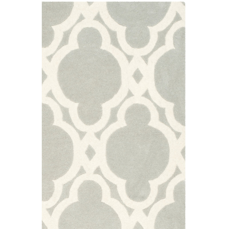 Tapis gris / ivoire en laine touffeté à la main à motif géométrique Carolene, Rectangle de 6 pi x 9 pi