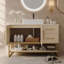Meuble-lavabo moderne de 36 po avec lavabo vasque en céramique, armoire d'appoint dorée-134082621-134082623