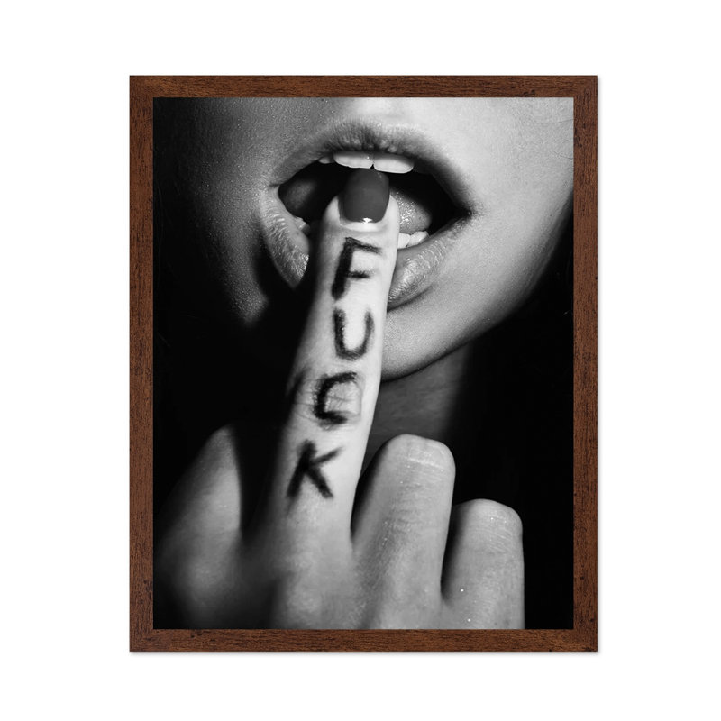 Fuck Middle Finger, Poster, 18"H x 24"W, Brown Framed