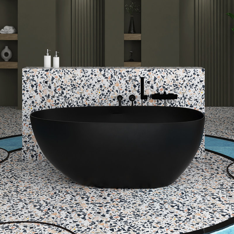 Baignoire de trempage autoportante 59,06 po x 30,71 po, Noir mat