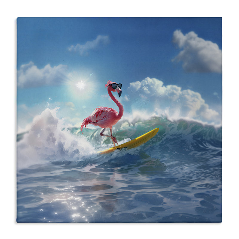 «Flamingo Surfing White Caps» par Jim Baldwin, H 36 po x l 36 po