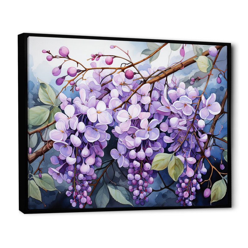 «Purple Morning Glory Graceful V», reproduction sur toile, H 34 po x l 44 po x P 1,5 po, Cadre flottant noir