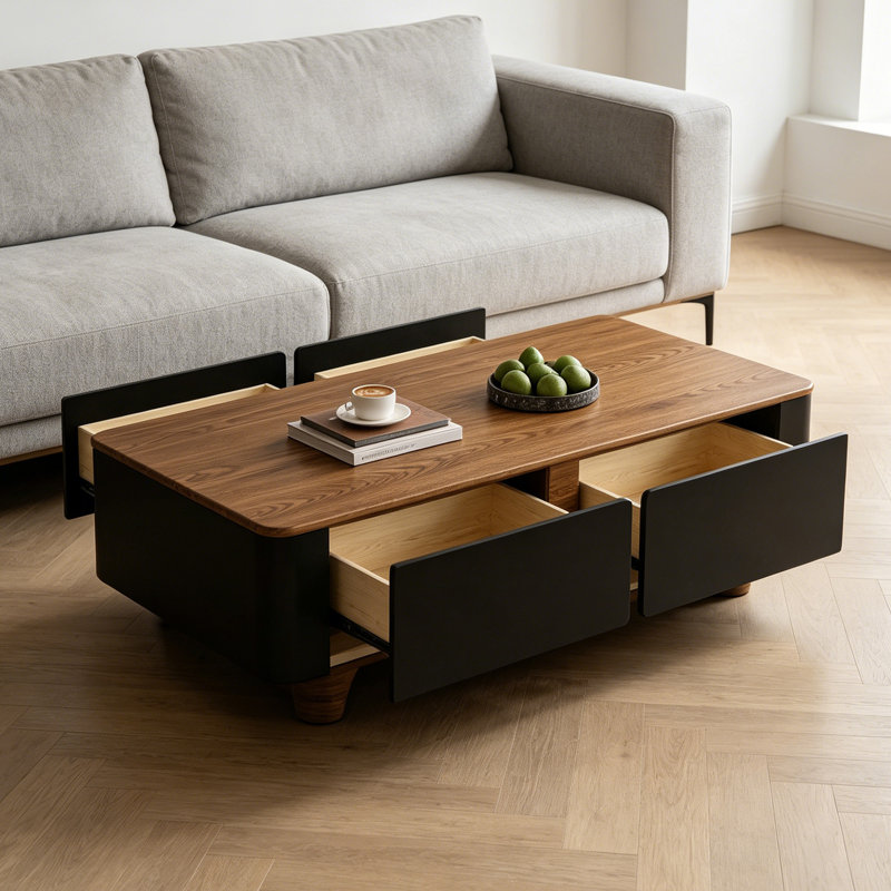 Emil, H 16,14 po x L 55,11 po x l 27,55 po, Brun noix / noir