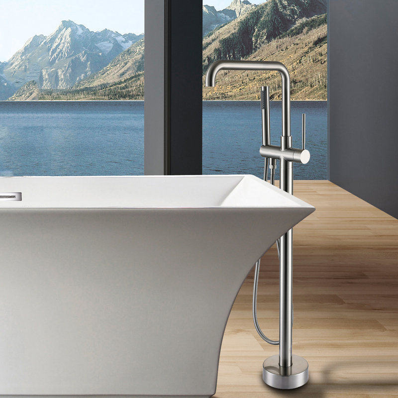 Freestanding Bathtub Faucet W/ Hand Shower, 3 Handles, Blush, Metal, 6.33 In , 41.8 H, 11.33 Lb - Bathroom Decoration Piece Width, Depth, Height,