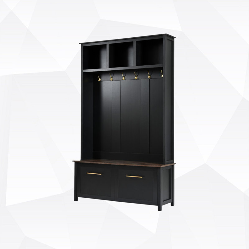 76.6"H Hall Tree with Open Storage,4-in-1 Hall Tree with Bench, Black