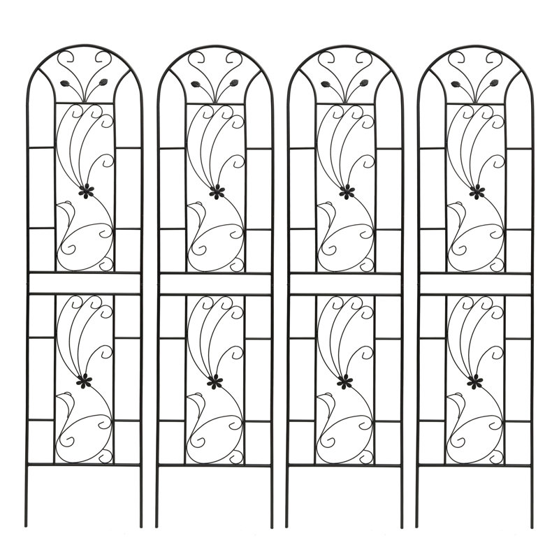 4Pcs Metal Outdoor Trellis 86.7"X19.7" Rustproof Black, For Plants Growth Garden Peas