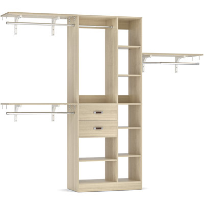 Système d'organisation 96 po avec tiroirs en bois Rhandy (peut être coupé sur mesure)