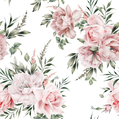 Stouchsburg Pink Peonies Pattern by Olalya - Wrapped Canvas Print