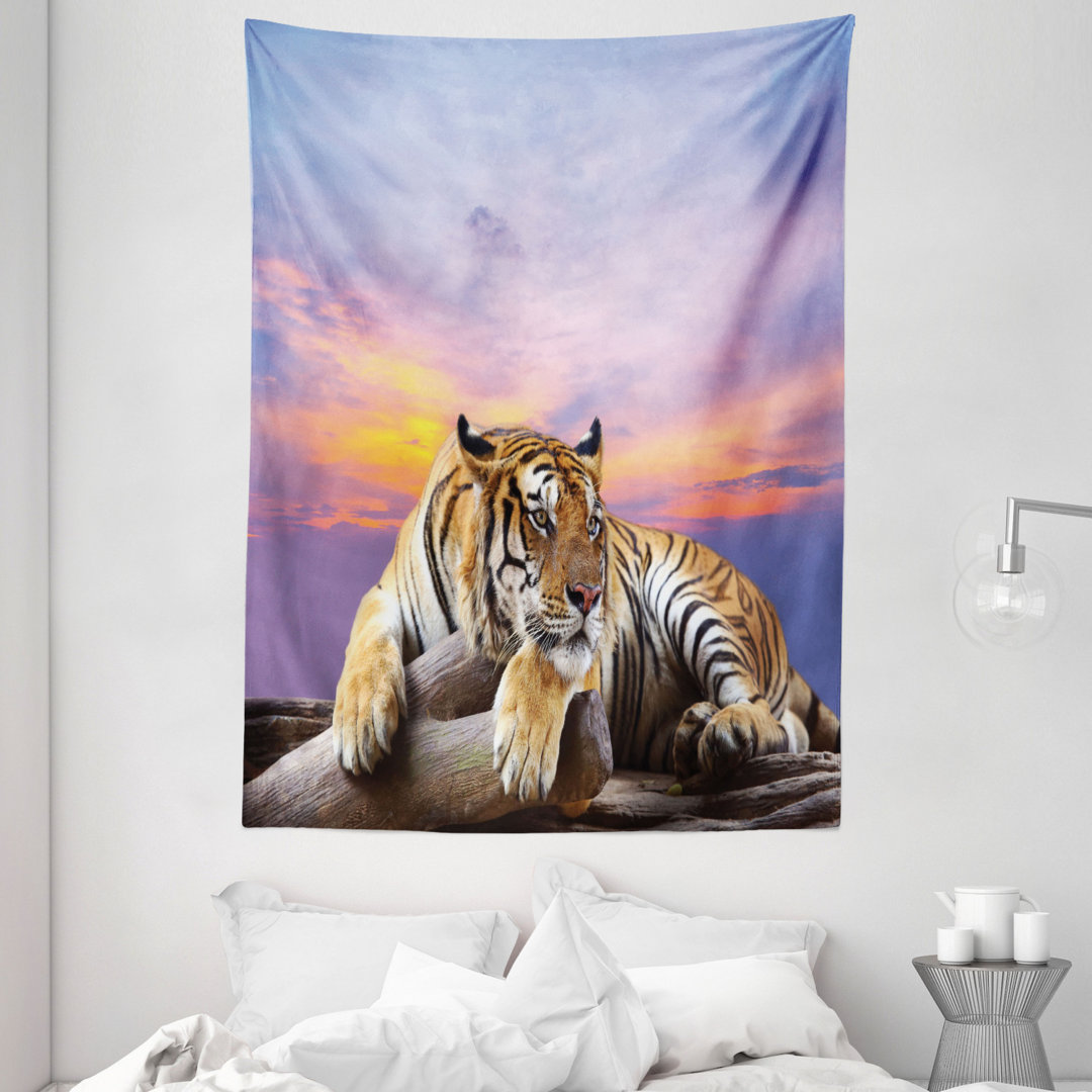 Wandteppich, Tiger Bunte Sonnenuntergang, Safari, Lavendel Senf