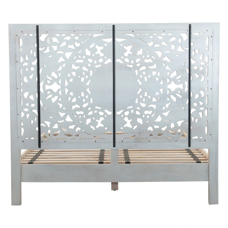 Haveli King Bed in Carved Heirloom White, Queen