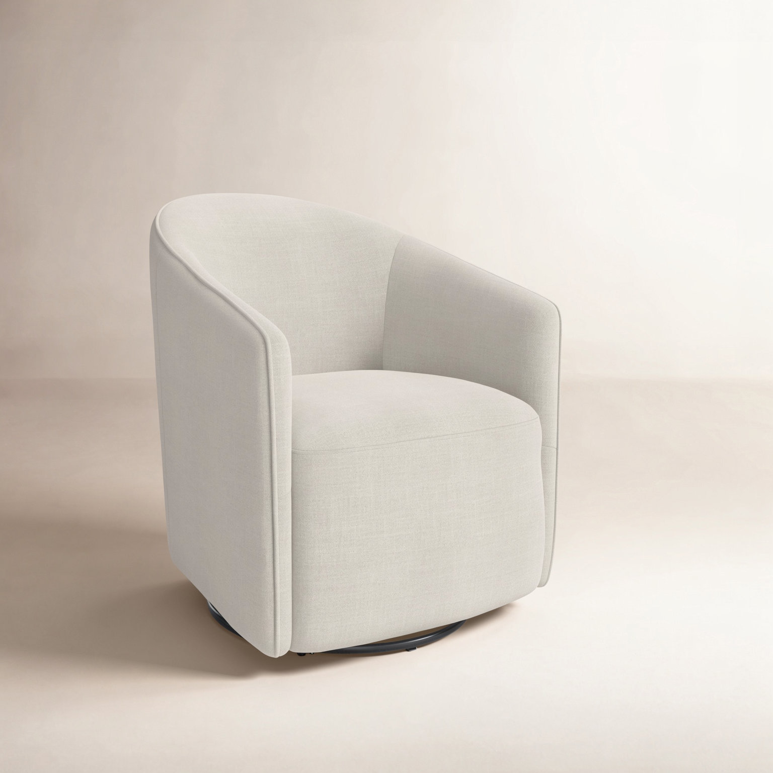 Caines Upholstered Swivel Barrel Chair, Effie Linen Performance Linen