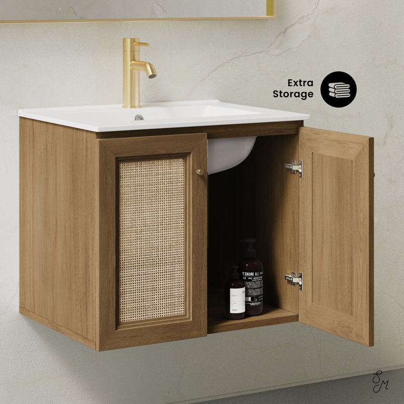 Meuble-lavabo mural 24 po en chêne brun avec plateau de meuble-lavabo classe Class, 24, Trou simple