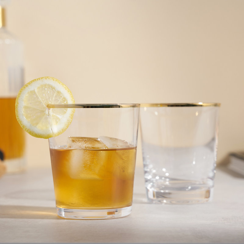 Gold Rimmed Clear Glass 10oz Lowball Tumbler Set
