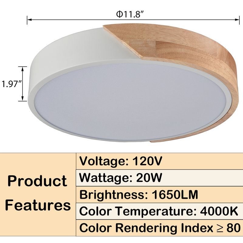 Drexton Wood LED Flush Mount Ceiling Light, White