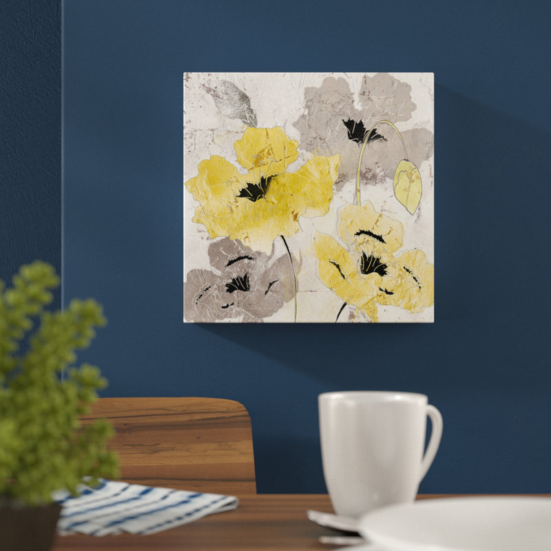 Artissomo Yellow And Silver Poppies by Tre Sorelle Studios - Wrapped Canvas Print, 91.44cm H x 91.44cm W