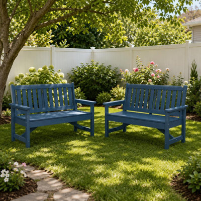 Banc d'extérieur 2 pièces, banc de jardin en PEHD résistant aux intempéries pour 2 personnes d'une capacité de 600 lb, sièges de patio toutes saisons pour la pelouse, le porche, la cour et le parc