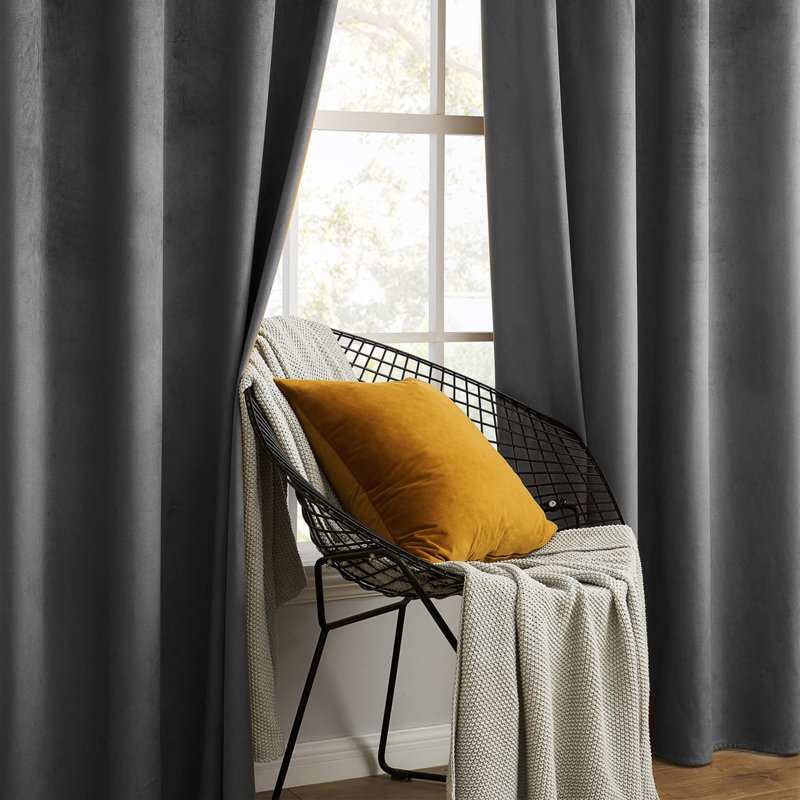Luxury Crushed Velvet Eyelet sheer Curtain, 228.6cm Width x 228.6cm Drop, Grey