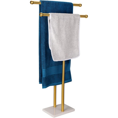 Standing Towel Rack Double-T Shape Tall Bath Towel Sheet Holder with Marble Design Base