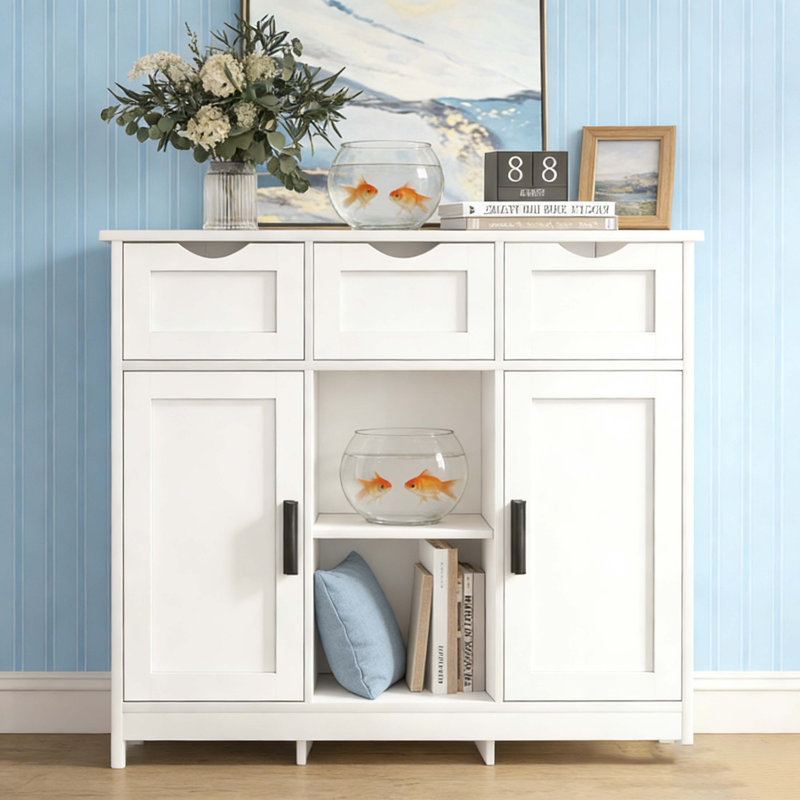 Storage Cabinets,Wooden Floor Cabinet,with Drawers and Shelves Storage Cabinets, White