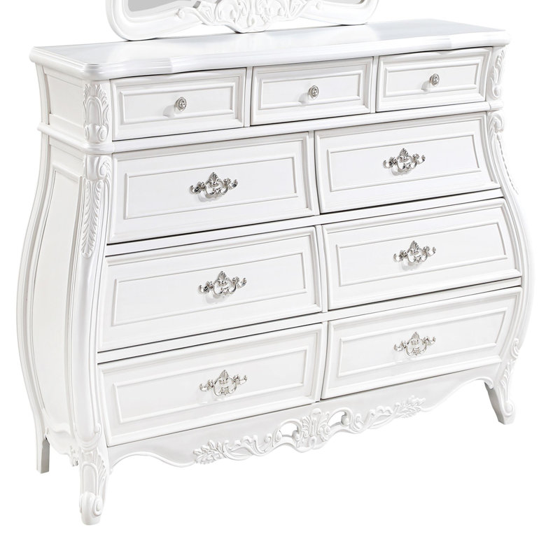 Commode 9 tiroirs de style moderne en bois blanc perle