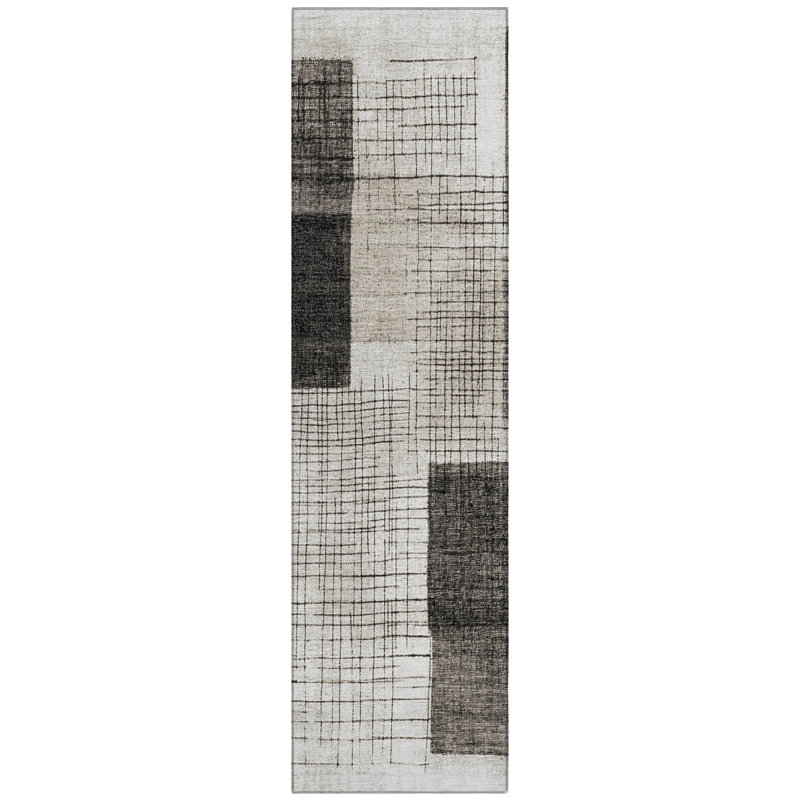 Machine Washable Indoor/Outdoor Xhevrie Ivory Rug, Runner 2'3" x 7'6"