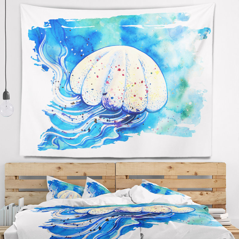 Tapisserie de méduse à l'aquarelle, H 68 po x l 80 po