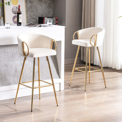 2 tabourets de 30 pouces, velours + pieds dorés, repose-pieds et base, option attrayante de 2 tabourets de bar, style ton