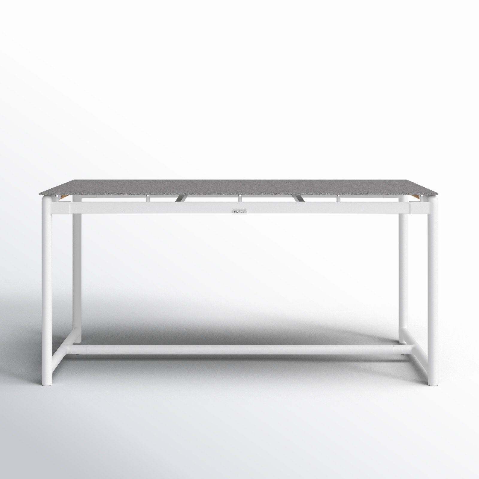 Campblin Outdoor Dining Table in Aluminum and Teak with Stone Top, White