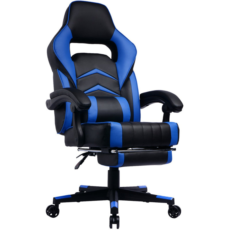 Fauteuil de jeu avec repose-pieds et dossier inclinable, Bleu