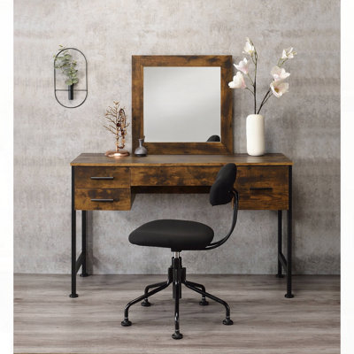 Bureau et miroir de coiffeuse en chêne rustique et finition noire