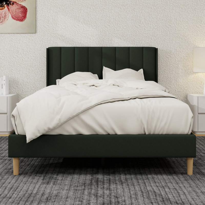 Structure de lit plateforme tapissier, Noir, Double
