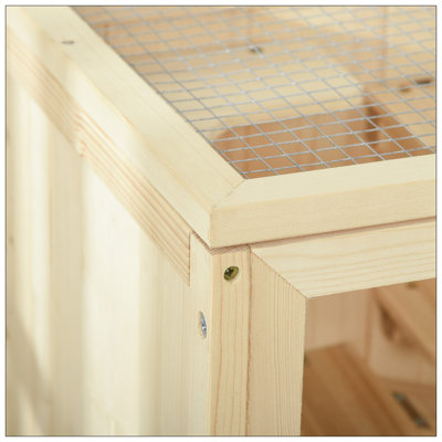 3-Tier Wooden Hamster Cage With Openable Top, Front Door, And Storage Shelf For Small Animals