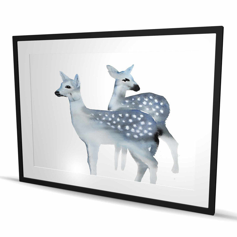 Faons bleus - reproduction encadrée mat pour la décoration intérieure | Art animalier
