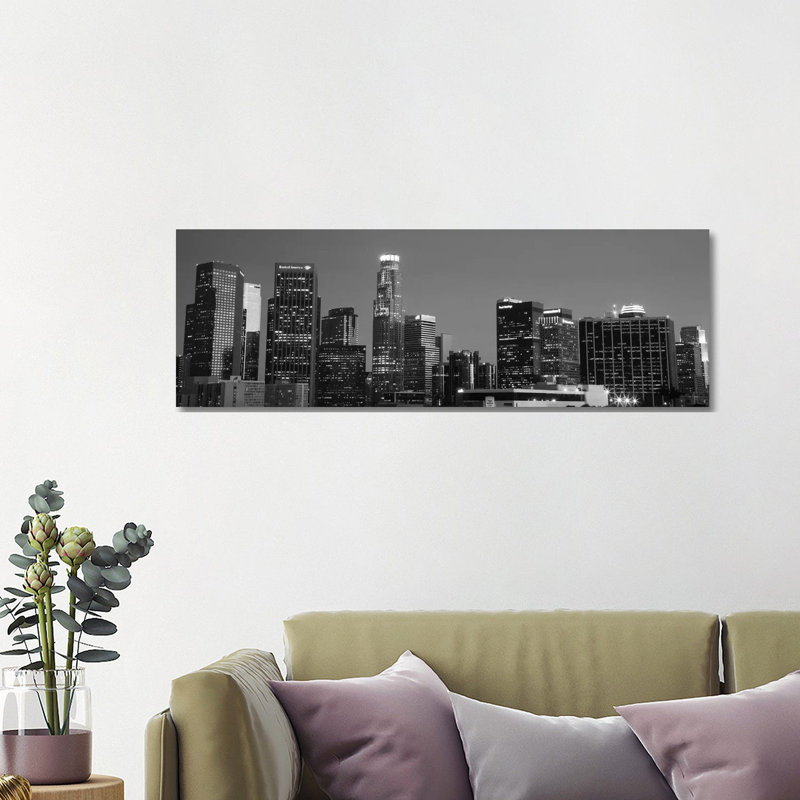 Los Angeles Panoramic Skyline Cityscape 1 Piece Wrapped Canvas Panoramic Wall Art