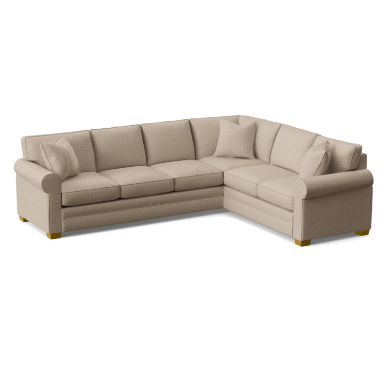 Bedford Upholstered L-Sectional, Eggshell Crypton Performance; 0884-93, Right Hand Facing, Honey Finish