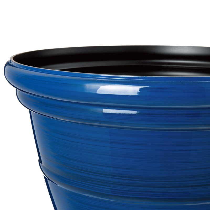 Ensemble de 2 pots à fleurs ronds en céramique artificielle bleu cobalt 19,5 po, H 15 po x l 19,5 po x P 19,5 po