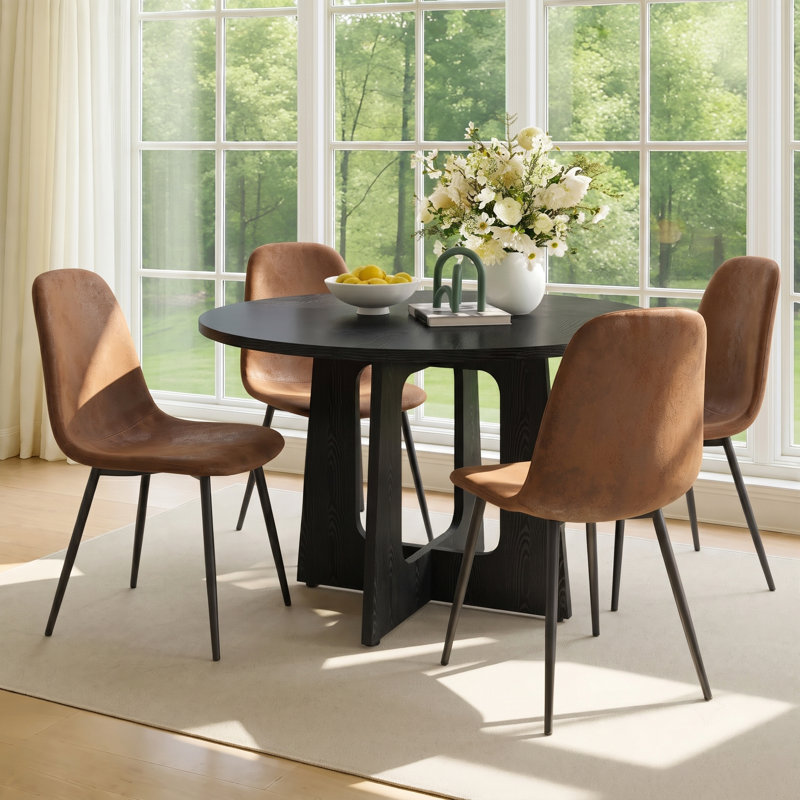 Ensemble de salle à manger 5 pièces avec chaises rembourrées, Noir, Ensemble de cinq pièces : table, quatre chaises, Brun